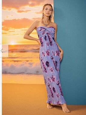 gardenia floral mesh pleat tube midi dress Commense | Dresses | Commense Gardenia Floral Mesh Pleate Tube Midi Dress